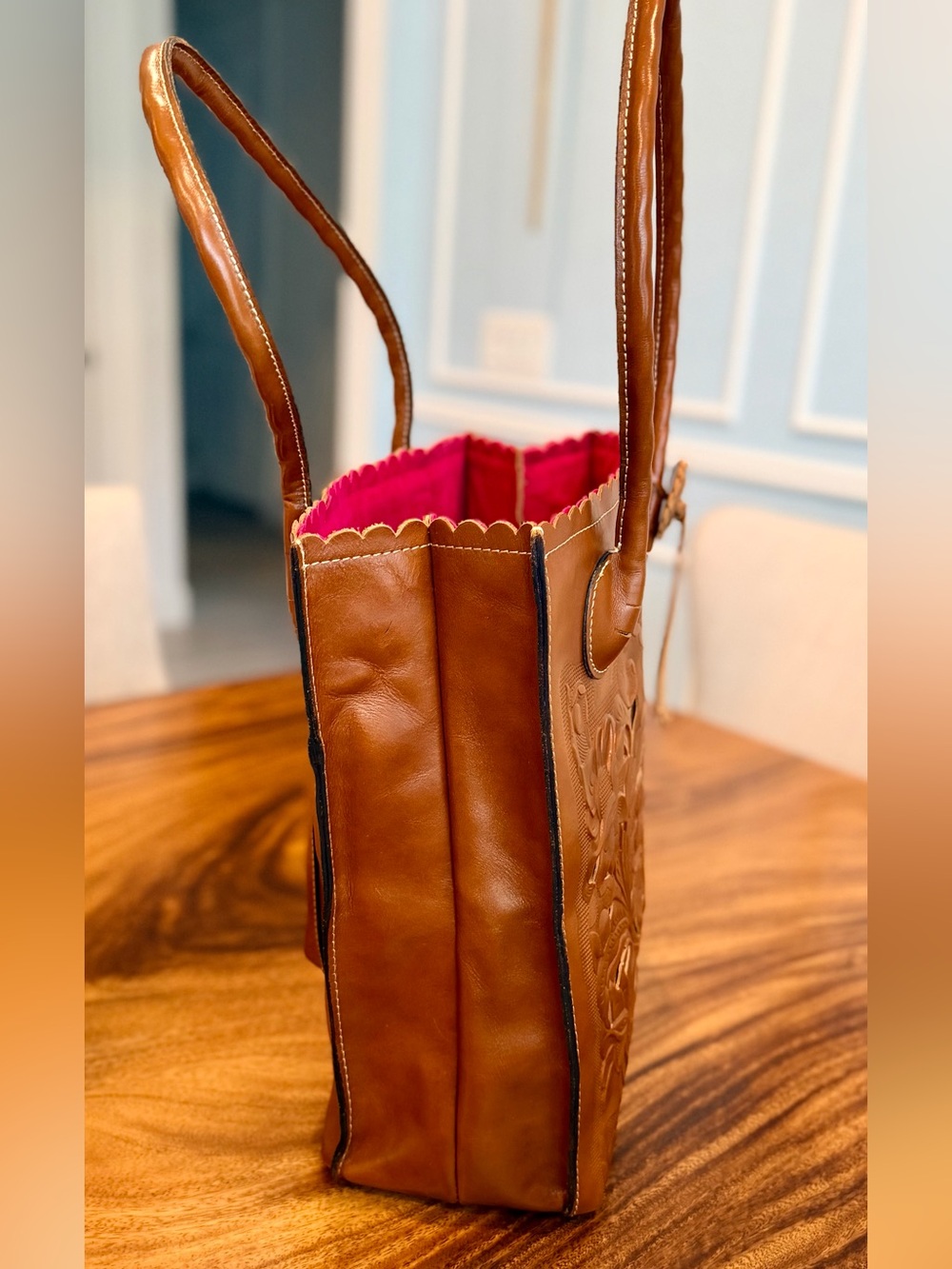 Patricia Nash Tooled Leather Floral Cutout Shopper. Gold Leather Underlay. GUC - Picture 7 of 17